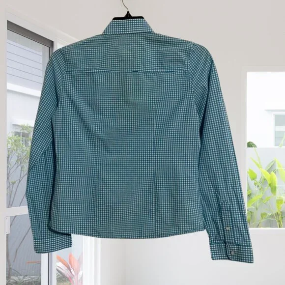 2 for $15 Hollister Aqua Blue & White Check Button Down Shirt – Size Medium - Picture 4 of 10